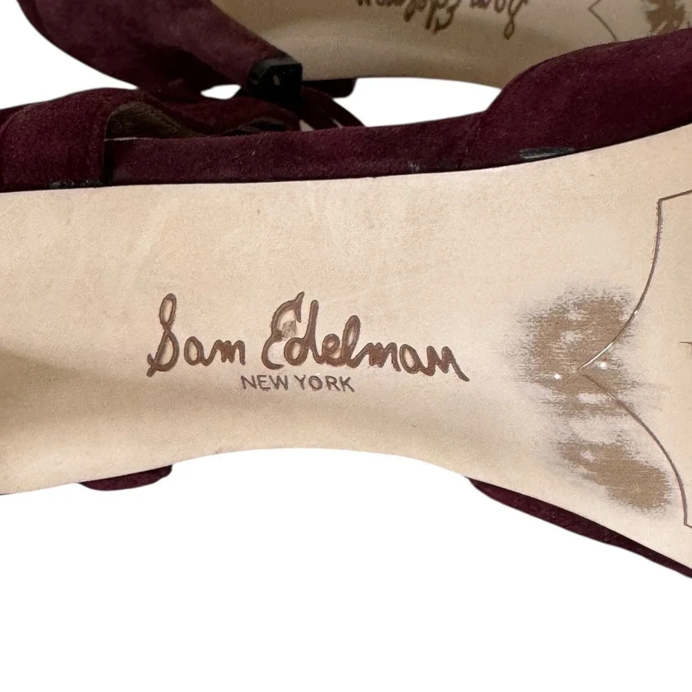 Sam Edelman Burgundy Suede Lace Up Caged Pointed Toe Pumps Heels US 9M EUR 40